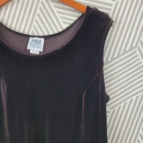 Vintage Velvet Dress sz 14 Stretch Evening Special Event Velour Brown Maxi Long - Picture 3 of 7